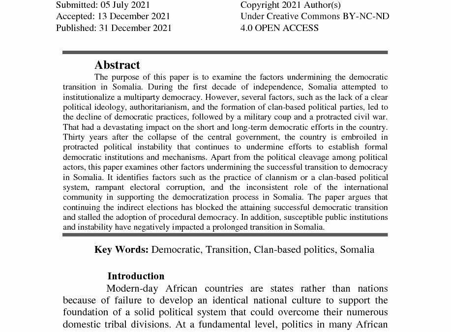 The Imperfect Democratic Transition in Somalia